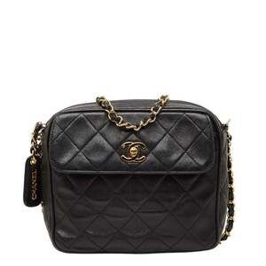 CHANEL Vintage Black Lambskin Leather Logo Shoulder Bag